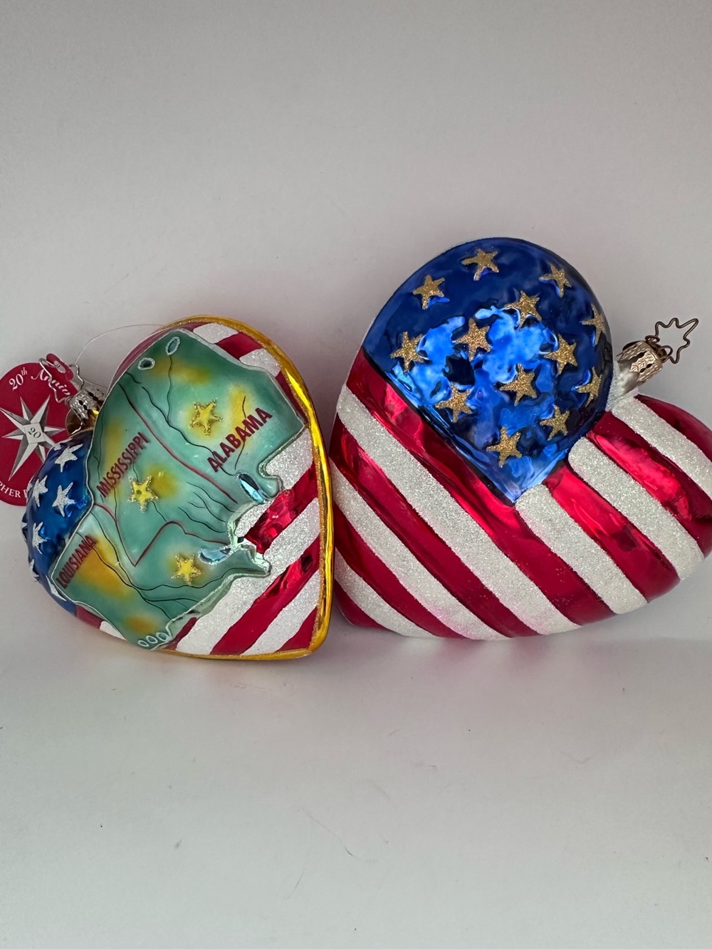 2 Christopher Radko Heart Of America PATRIOTIC HEART Ornament WITH BOX
